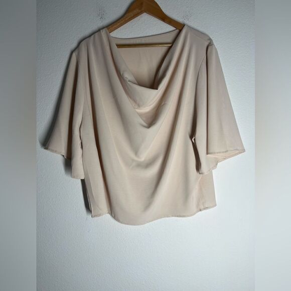 Bohemian Solid Draped Collar Dolman Sleeve Blouse Cream Size L - Picture 1 of 14
